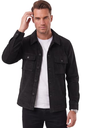 DeepSEA Erkek Slim Fit Fitilli Kadife Siyah Ceket – %100 Pamuk Düğmeli Cepli Astarsız 2701104