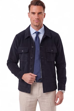 DeepSEA Erkek Slim Fit Fitilli Kadife Lacivert Ceket – %100 Pamuk Düğmeli Cepli Astarsız 2701104