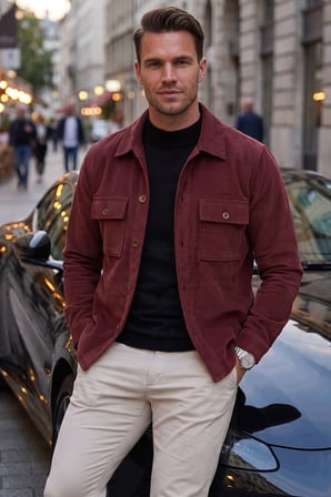 DeepSEA Erkek Slim Fit Fitilli Kadife Bordo Ceket – %100 Pamuk Düğmeli Cepli Astarsız 2701104