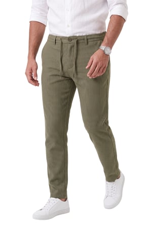 DeepSEA Erkek Slim Fit Çizgili Haki Kumaş Pantolon – İpli Esnek Bel Likralı Spor Pantolon 2700240