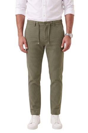 DeepSEA Erkek Slim Fit Çizgili Haki Kumaş Pantolon – İpli Esnek Bel Likralı Spor Pantolon 2700240