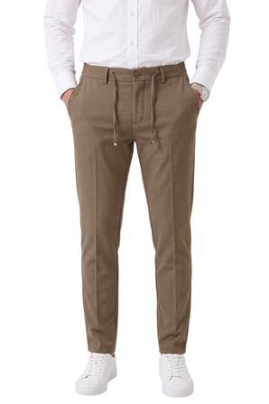 DeepSEA Erkek Slim Fit Çizgili Açık Kahve Kumaş Pantolon – İpli Esnek Bel Likralı Spor Pantolon 2700240