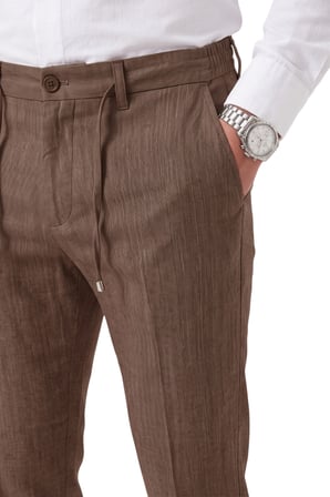 DeepSEA Erkek Slim Fit Kırçıllı Kahve Kumaş Pantolon – İpli Esnek Bel Likralı Spor Şık Pantolon 2700252