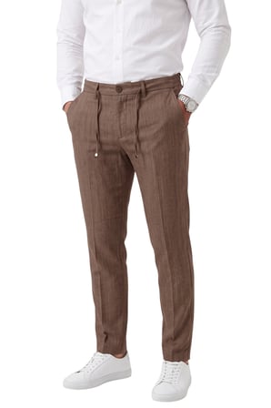 DeepSEA Erkek Slim Fit Kırçıllı Kahve Kumaş Pantolon – İpli Esnek Bel Likralı Spor Şık Pantolon 2700252