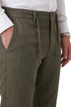 DeepSEA Erkek Slim Fit Kırçıllı Haki Kumaş Pantolon – İpli Esnek Bel Likralı Spor Şık Pantolon 2700252