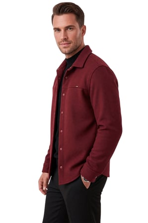 DeepSEA Erkek Regular Fit Likralı Bordo Kaşe Ceket – Yumuşak Dokulu Çıtçıtlı Cepsiz 2600760