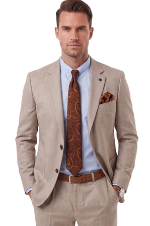 DeepSEA Erkek Slim Fit Balıksırtı Kırçıllı Bej Kışlık Takım Elbise – Çift Düğmeli Spor Şık 2703329