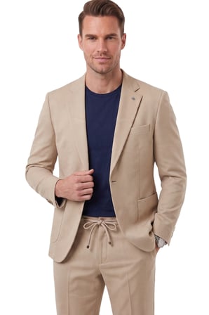 DeepSEA Bej Premium Çizgi Dokulu Slim Fit Likralı 2’li Erkek Takım Elbise 2600821