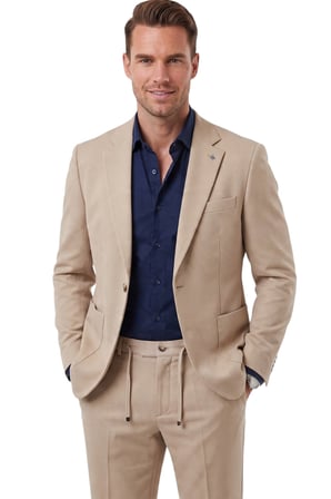 DeepSEA Bej Premium Çizgi Dokulu Slim Fit Likralı 2’li Erkek Takım Elbise 2600821