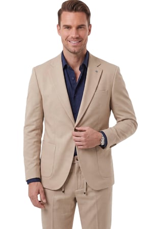 DeepSEA Bej Premium Çizgi Dokulu Slim Fit Likralı 2’li Erkek Takım Elbise 2600821