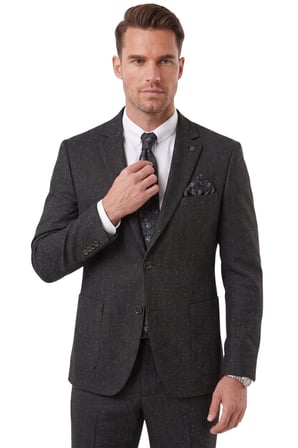 DeepSEA Erkek Slim Fit Balıksırtı Kırçıllı Siyah Kışlık Takım Elbise – Çift Düğmeli Spor Şık 2703329