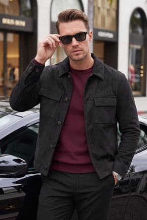 DeepSEA Erkek Slim Fit Tüylenmeyen Kırışmayan Siyah Süet Ceket – Astarlı Gömlek Yaka 2704503