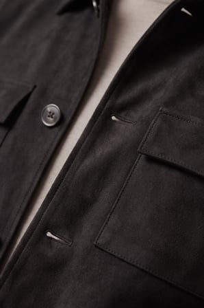 DeepSEA Erkek Slim Fit Tüylenmeyen Kırışmayan Siyah Süet Ceket – Astarlı Gömlek Yaka 2704503