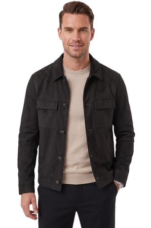 DeepSEA Erkek Slim Fit Tüylenmeyen Kırışmayan Siyah Süet Ceket – Astarlı Gömlek Yaka 2704503