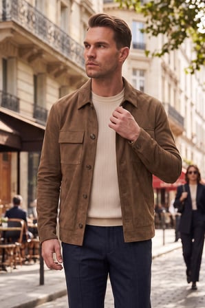 DeepSEA Erkek Slim Fit Tüylenmeyen Kırışmayan Kahve Süet Ceket – Astarlı Gömlek Yaka 2704503