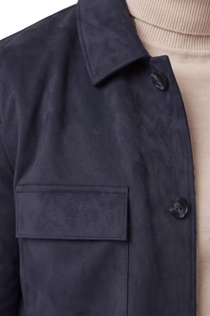 DeepSEA Erkek Slim Fit Tüylenmeyen Kırışmayan Lacivert Süet Ceket – Astarlı Gömlek Yaka 2704503