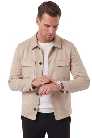 DeepSEA Erkek Slim Fit Tüylenmeyen Kırışmayan Krem Süet Ceket – Astarlı Gömlek Yaka 2704503