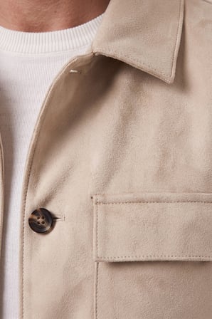 DeepSEA Erkek Slim Fit Tüylenmeyen Kırışmayan Krem Süet Ceket – Astarlı Gömlek Yaka 2704503