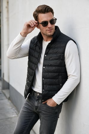 DeepSEA Erkek Slim Fit Su ve Rüzgar Geçirmez Siyah Şişme Yelek – Dik Yaka Çıtçıtlı 2701708