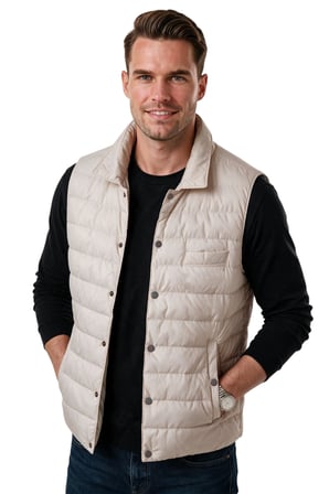 DeepSEA Erkek Slim Fit Su ve Rüzgar Geçirmez Krem Şişme Yelek – Dik Yaka Çıtçıtlı 2701708