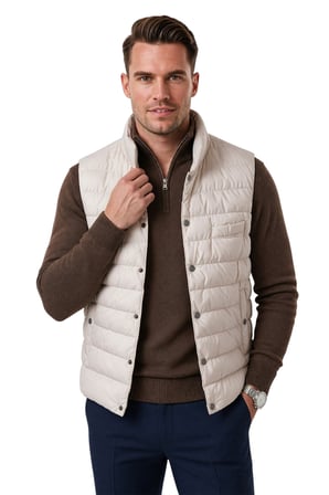 DeepSEA Erkek Slim Fit Su ve Rüzgar Geçirmez Krem Şişme Yelek – Dik Yaka Çıtçıtlı 2701708