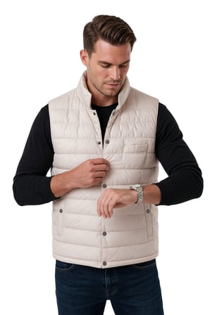 DeepSEA Erkek Slim Fit Su ve Rüzgar Geçirmez Krem Şişme Yelek – Dik Yaka Çıtçıtlı 2701708