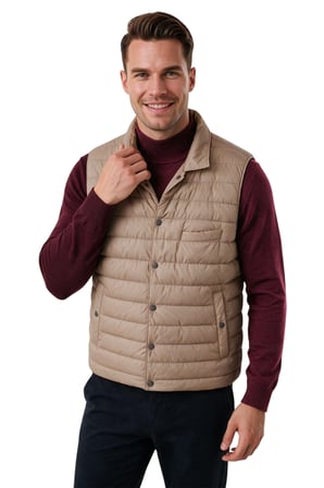 DeepSEA Erkek Slim Fit Su ve Rüzgar Geçirmez Taba Şişme Yelek – Dik Yaka Çıtçıtlı 2701708