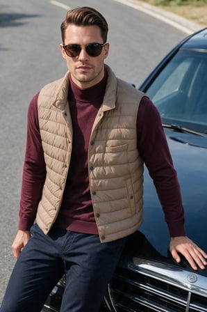 DeepSEA Erkek Slim Fit Su ve Rüzgar Geçirmez Taba Şişme Yelek – Dik Yaka Çıtçıtlı 2701708