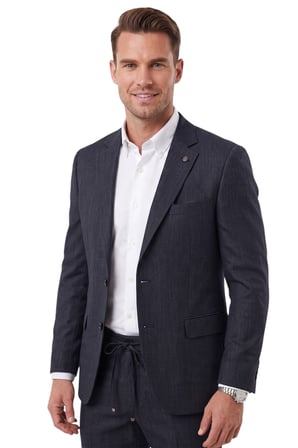 DeepSEA Erkek Slim Fit Kırçıllı Koyu Lacivert Takım Elbise – İpli Lastikli Pantolon Spor Şık Takım Elbise 2701841