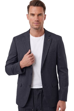 DeepSEA Erkek Slim Fit Kırçıllı Koyu Lacivert Takım Elbise – İpli Lastikli Pantolon Spor Şık Takım Elbise 2701841