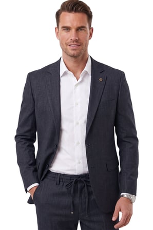 DeepSEA Erkek Slim Fit Kırçıllı Koyu Lacivert Takım Elbise – İpli Lastikli Pantolon Spor Şık Takım Elbise 2701841