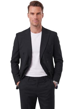 DeepSEA Erkek Slim Fit Kruvaze Siyah Takım Elbise – Likralı Spor Şık Business 2702414