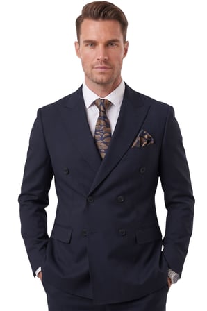 DeepSEA Erkek Slim Fit Kruvaze Lacivert Takım Elbise – Likralı Spor Şık Business 2702414