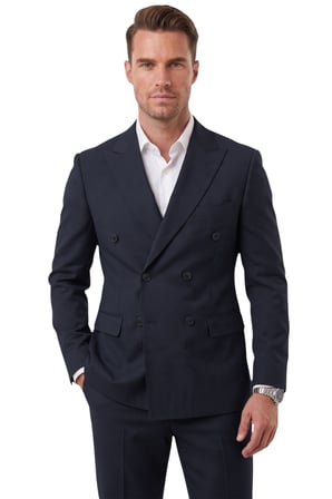 DeepSEA Erkek Slim Fit Kruvaze Lacivert Takım Elbise – Likralı Spor Şık Business 2702414