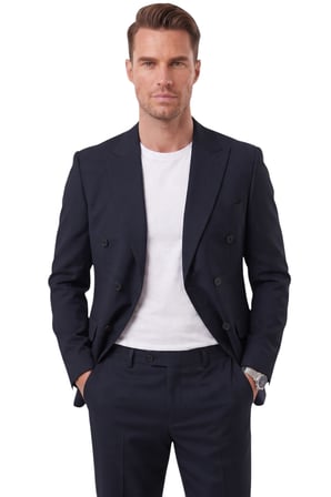 DeepSEA Erkek Slim Fit Kruvaze Lacivert Takım Elbise – Likralı Spor Şık Business 2702414