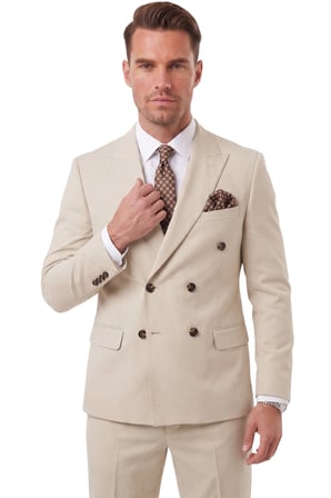 DeepSEA Erkek Slim Fit Kruvaze Bej Takım Elbise – Likralı Spor Şık Business 2702414