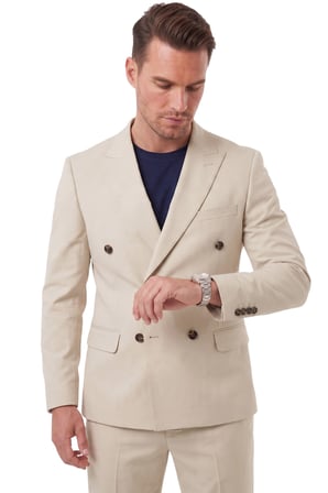 DeepSEA Erkek Slim Fit Kruvaze Bej Takım Elbise – Likralı Spor Şık Business 2702414