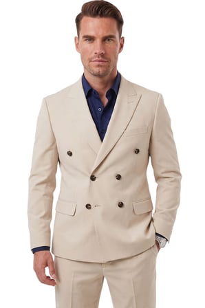 DeepSEA Erkek Slim Fit Kruvaze Bej Takım Elbise – Likralı Spor Şık Business 2702414