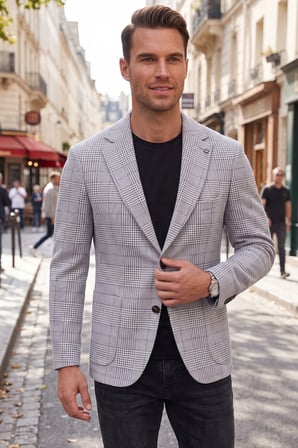 DeepSEA Erkek Slim Fit Ekose Mavi Blazer Ceket – Astarlı Kışlık Şık Spor Ceket 2702420