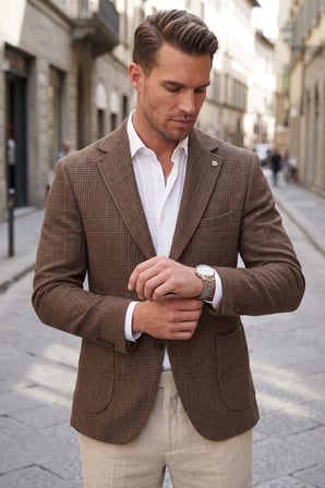 DeepSEA Erkek Slim Fit Ekose Kahve Blazer Ceket – Astarlı Kışlık Şık Spor Ceket 2702420