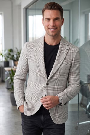 DeepSEA Erkek Slim Fit Ekose Gri Blazer Ceket – Astarlı Kışlık Şık Spor Ceket 2702420