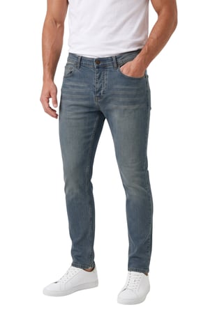 DeepSEA Erkek Slim Fit Dar Kesim Likralı Taşlanmış Pamuklu Lacivert Kot Pantolon – Düğme Kapamalı Jean 2605153