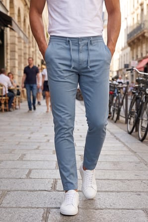 DeepSEA Erkek Slim Fit Likralı Mavi Jogger Pantolon – Beli Lastikli İpli Esnek Spor Pantolon 2700523