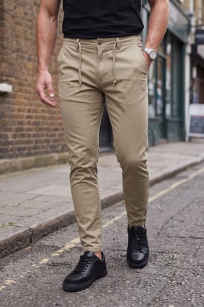 DeepSEA Erkek Slim Fit Likralı Açık Haki Jogger Pantolon – Beli Lastikli İpli Esnek Spor Pantolon 2700523