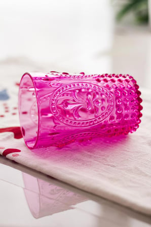 Akrilik Pembe 6'lı Kısa Bardak & Su Meşrubat Kahve Yanı Bardağı 400 ml ( Cam Değildir )