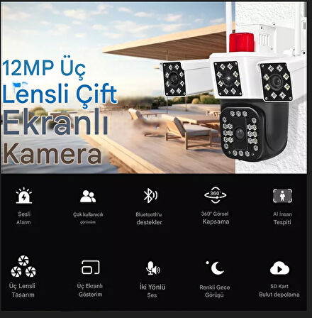 12MP 6K  10X Zoom 3 Lens WiFi Kablosuz Dış Mekan Güvenlik Koruması CCTV Video Gözetim