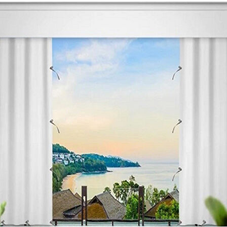 Ceylan Home Balkon Perdesi Brandası Düz Krem Bağcıklı 800x250