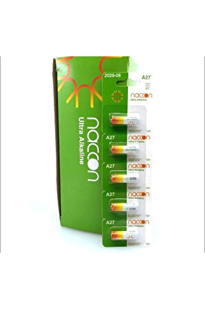 1 Kart 5 Adet - Avize Kumandası Pili Naccon 5'li 27a 12v Alkalin Spesifik Pil (27wwa-c5)