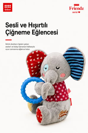 Plush Friendz Serisi Peluş Fil - Sesli & Hışırtılı Köpek Oyuncağı - Küçük Irk & Yavru Diş Kaşıyıcı