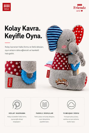 Plush Friendz Serisi Peluş Fil - Sesli & Hışırtılı Köpek Oyuncağı - Küçük Irk & Yavru Diş Kaşıyıcı